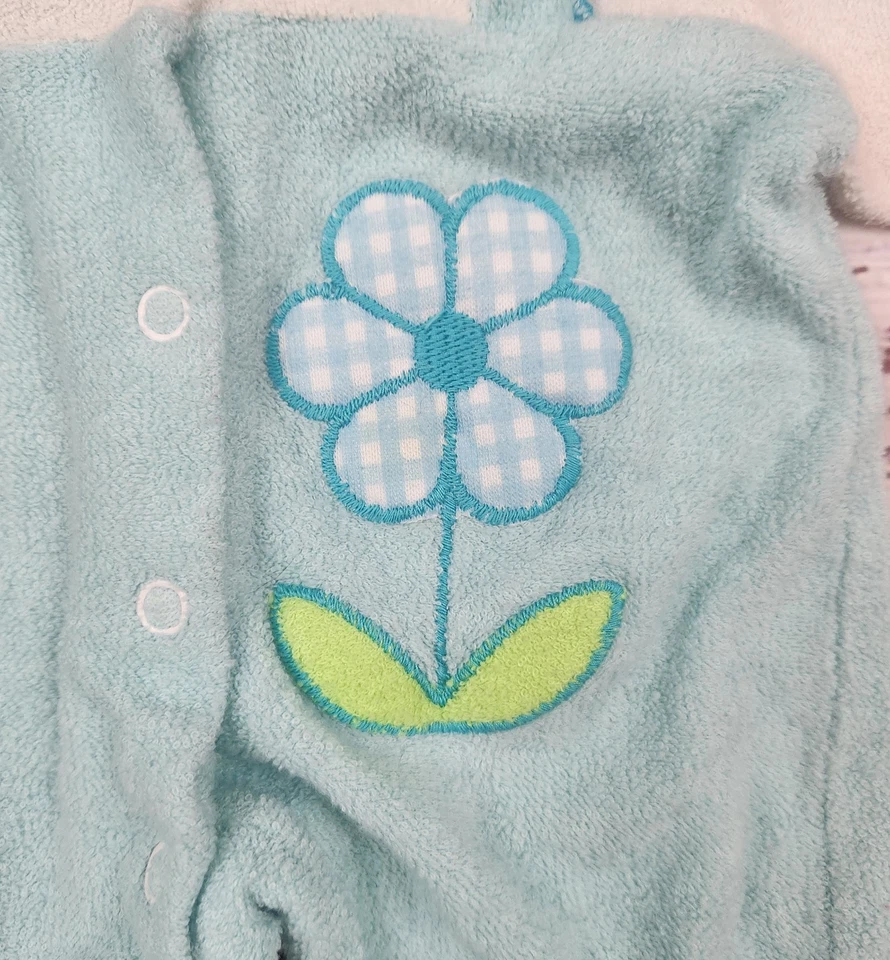 80s Vintage Carter’s USA Terry Footed Baby Romper Sleeper 0-3M Flower Applique - Image 3 of 4
