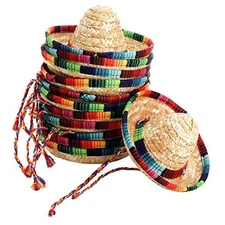 Frcctre 12 Pack Mini Mexican Hat Natural Straw Sombrero Party Hats, 5.5 Inch 