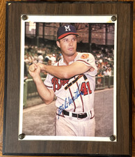 EDDIE MATHEWS Milwaukee Braves Signed 8X10 Photo Auto In Plaque (No COA) KS3