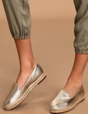 Sole Society Sz 8 M Sammah Gold Fusion Tumbled Metallic Leather Espadrille Flats