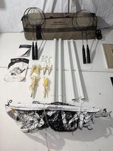 Eddie Bauer Badminton Volleyball Combo Set w/ Net Poles Rackets Bag