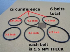 6 BELTS DIFFERENT SIZE FITS MUSIC INSTRUMENT 8 TRACK TAPE PLAYERS ECT. 6-PACK!