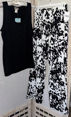 NEW BedHead Medium Separates  Black White Print Bottom Blk Henley Top USA FLAW