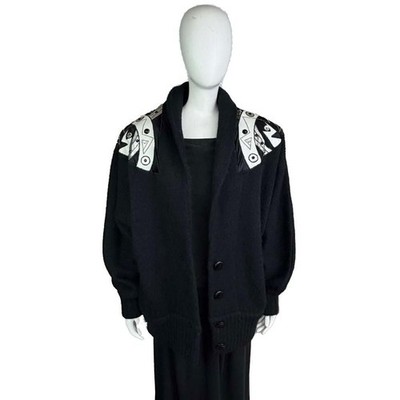 Vintage IB Diffusion Mohair Wool Blend Abstract Beaded Cardigan Sweater Size Med