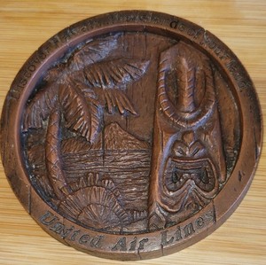 Vintage United Airlines MCM Discover Hawaii Tiki Coasters Melamine Plastic
