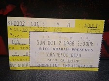 Bill Graham Grateful Dead Ticket Stub Shoreline Amphitheatre Oct 2, 1988