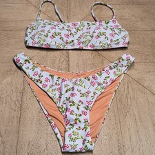 NWT J. Crew Re-Imagined 2 Piece Bikini Set XS Light Blue Floral Bandeau Top