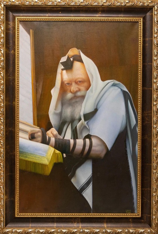 A LARGE PRINT ON CANVAS BY EDUARD GUREVICH. CHABAD LUBAVITCH REBBE
