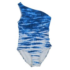 Vince Camuto Women's Padded One-Shoulder Lace-Up Swimsuit Swimwear Blue Size 10