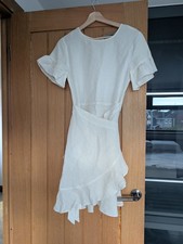 Decjuba Linen Dress Cream Wrap Style 8 Short Sleeve Ruffle Boho V Neck Holiday