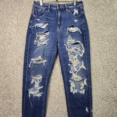 American Eagle Outfitters Jeans Womens 4 Blue High Rise Tapered Distressed Denim
