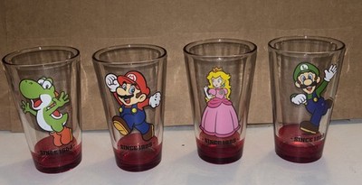 Nintendo Super Mario, Princes Peach, Luigi, & Yoshi Glass Collection 1985 Red