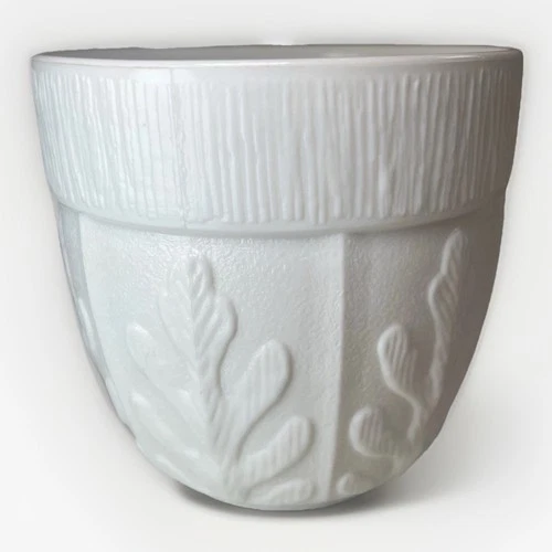 Vintage FTD White Milk Glass Planter 1975 Oak Leaf Embossed Vase
