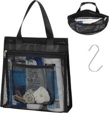 Mesh Shower Caddy Portable Hanging - 3 Pockets Small Shower Bag Tote with Zipper