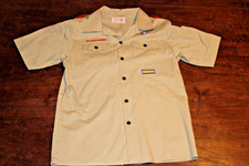 Boy Scouts of America BSA Youth Shirt Tan X-Large XL Sewn Patches Short Sleeve