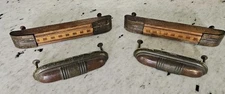 Lot Two Mixed Pairs Antique Art Deco Drawer Pulls Handles Metal Wood Marquetry