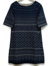 CHANEL One-Piece Dress Navy x White Short Sleeve Size 38