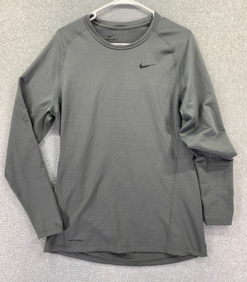 Nike Pro Compression Dri-Fit Shirt Long Sleeve Grey Mens LARGE Crew Slim Workout