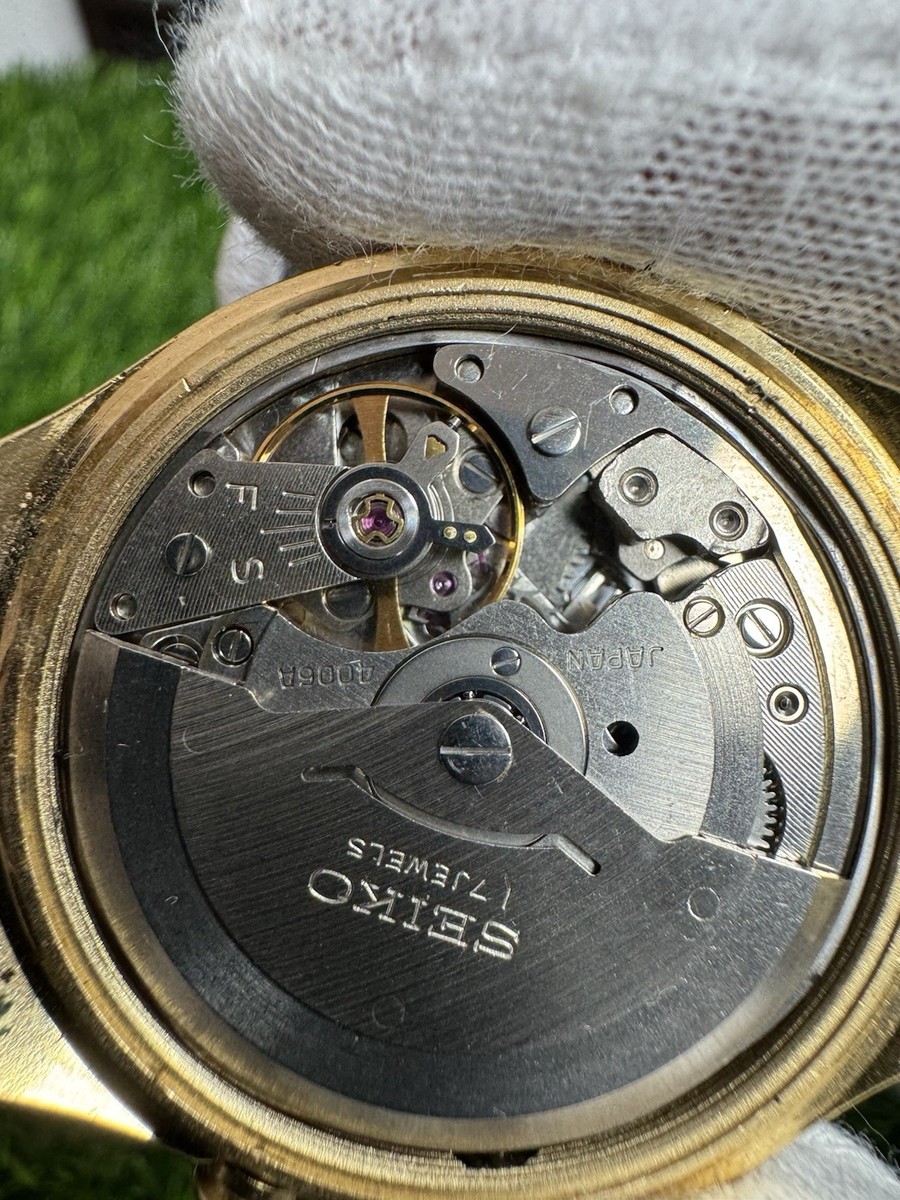 vintage Seiko Bell-Matic automatic alarm Solid Gold Plated View 5