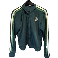 Victoria  s Secret VS Pink Track Jacket Patch Hunter Green Silky Size M Full Zip