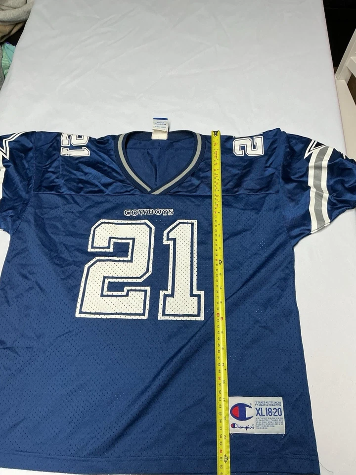 冠军达拉斯牛仔 Deion Sanders #21 蓝色球衣复古青少年 XL 18-20 — 第 3/4 张图片