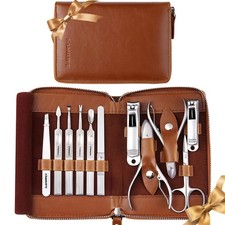 FAMILIFE Manicure Set, Professional Kit Nail 11 Piece Brown