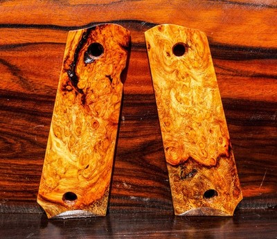 Colt 1911 Full Size Grips Exotic Amboyna Burl Wood Handmade Ambi Safety Cut