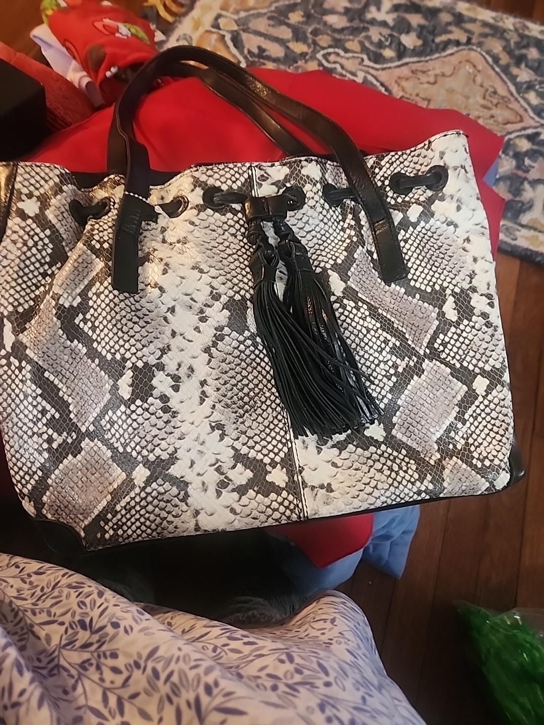 Patricia Nash Large Python Leather Shoulder Bag - image 1