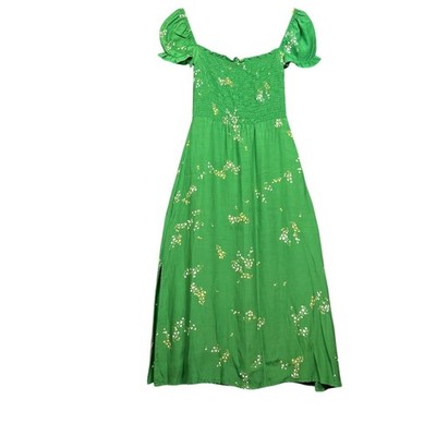 Faithfull The Brand Milkmaid Dress Womens S Floral Smocked Puff Sleeve Cottagec