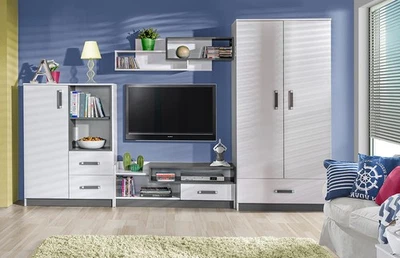 Ensemble De Chambre D'Enfant Avec Armoire De 90cm En Blanc / Gris 20880 - Photo 1/4