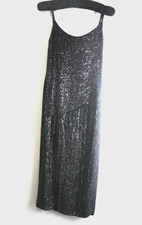 AFTER SIX by RONALD JOYCE Black Sequin & Bead Maxi Sheath Dress. Silk. Size 14.