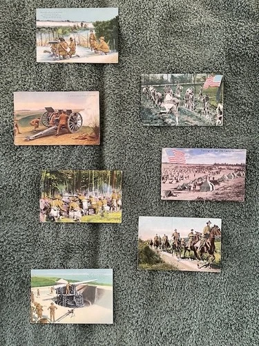 Military Soldiers - 7 dill WW1 antique very early color WB postcards  1900s-10s