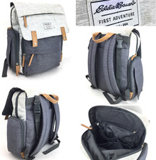 Eddie Bauer First Adventure Cascade Gray Black Diaper Bag Backpack Leather Trim
