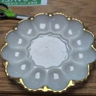 Vintage Anchor Hocking Milk Glassdeviled Egg Serving Platter W/ 22kt. Gold Trim