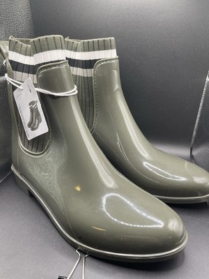 SERRA Women's Size 8 Olive Green Striped Slip-on Rubber Rain Boots