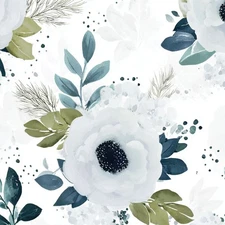 Peel and Stick Wallpaper Botanical Watercolor White Flowers Vinyl Contact Paper