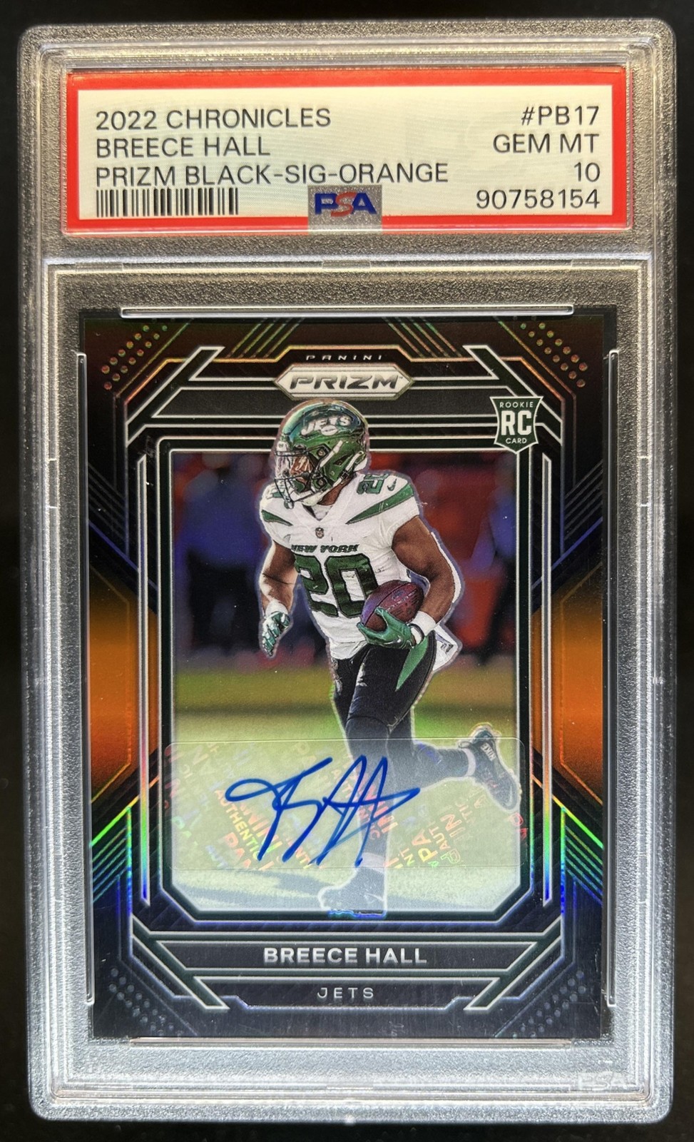 Breece Hall Panini Chronicles Prizm Black #PB17 Autograph Orange