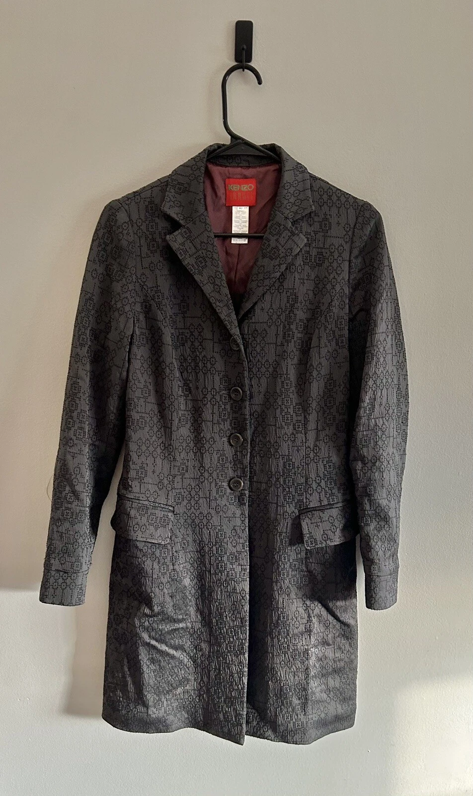 Trench vintage unico Kenzo Jungle motivo geometrico metallizzato taglia 40 8