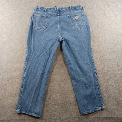Carhartt Jeans Mens Size 42x32 Relaxed Fit Work Blue Jeans Distressed - Picture 9 of 13