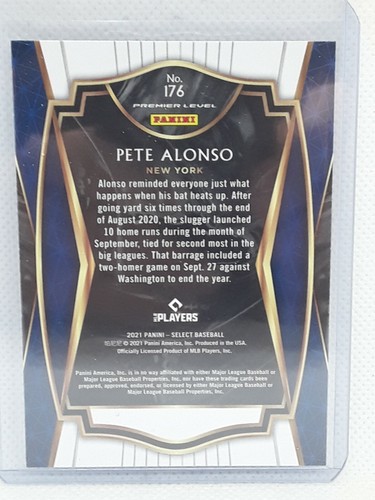 Pete Alonso 2021 Select Baseball - Premier Level #176 - New York Mets - Picture 2 of 2
