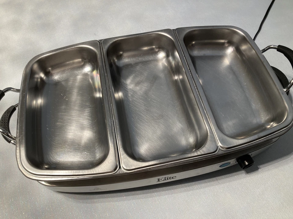 Elite Gourmet EWM-9933 Triple 3 x 2,5 cuartos Bandejas Servidor Buffet 7,5 cuartos Foto 3 de 4