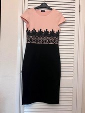 Evita size 10 pink black crochet bodycon knee length smart event party office