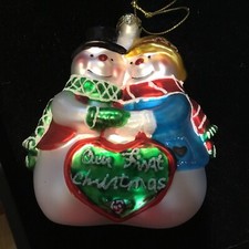 MULTICOLOR BLOWN GLASS OUR FIRST CHRISTMAS SNOWMAN /WOMAN CHRISTMAS ORNAMENT 2