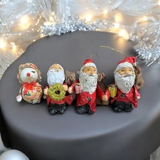 4 Vintage 6? Paper Mache Christmas Ornament?s 3 Santa?s & 1 Mouse