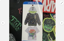Marvel Super Heroes Boys 2 Piece Set Hooded Sweater T-Shirt (Black-Grey,4T) NWT