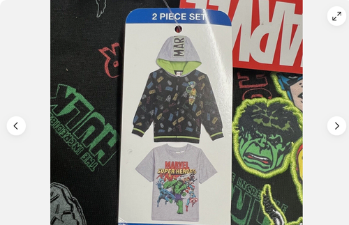 Marvel Super Heroes Boys 2 Piece Set Hooded Sweater T-Shirt (Black-Grey,7) NWT