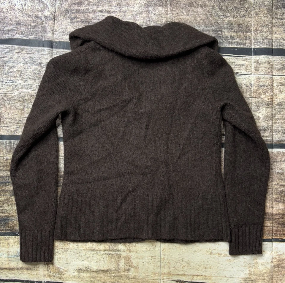 Cárdigan Suéter Marina Luna Para Mujer Pequeño Lana de Cordero Mezcla Angora Cuello Marrón Foto 3 de 4