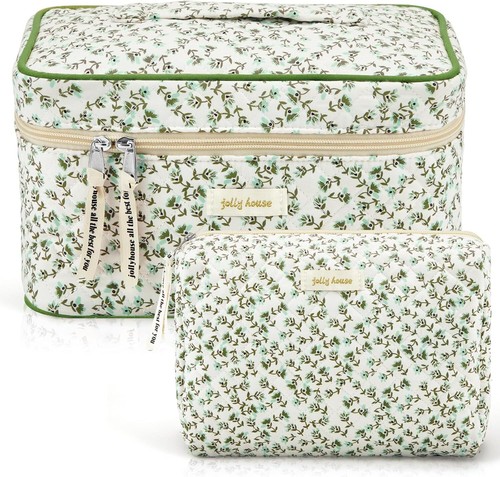 Cotton Quilted Makeup Bag, Women Pouch, Travel Cosmetic Bags, Toiletry, Skincare - Picture 12 of 18