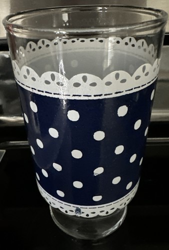 Anchor Hocking 6 Dotted Lace Navy White Tumblers 5" Matches Fire King Mugs - Picture 5 of 9