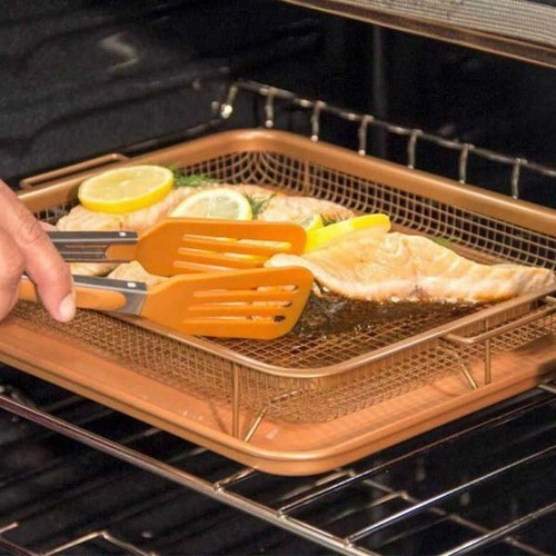 Copper Non-Stick Oven Mesh Baking Tray Chips Crisp Basket Tool New - Picture 6 of 7